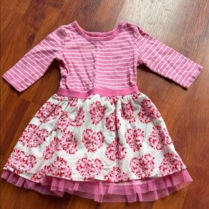 Pink Striped and Floral Toddler Dress Valentine’s Day Hearts 2T